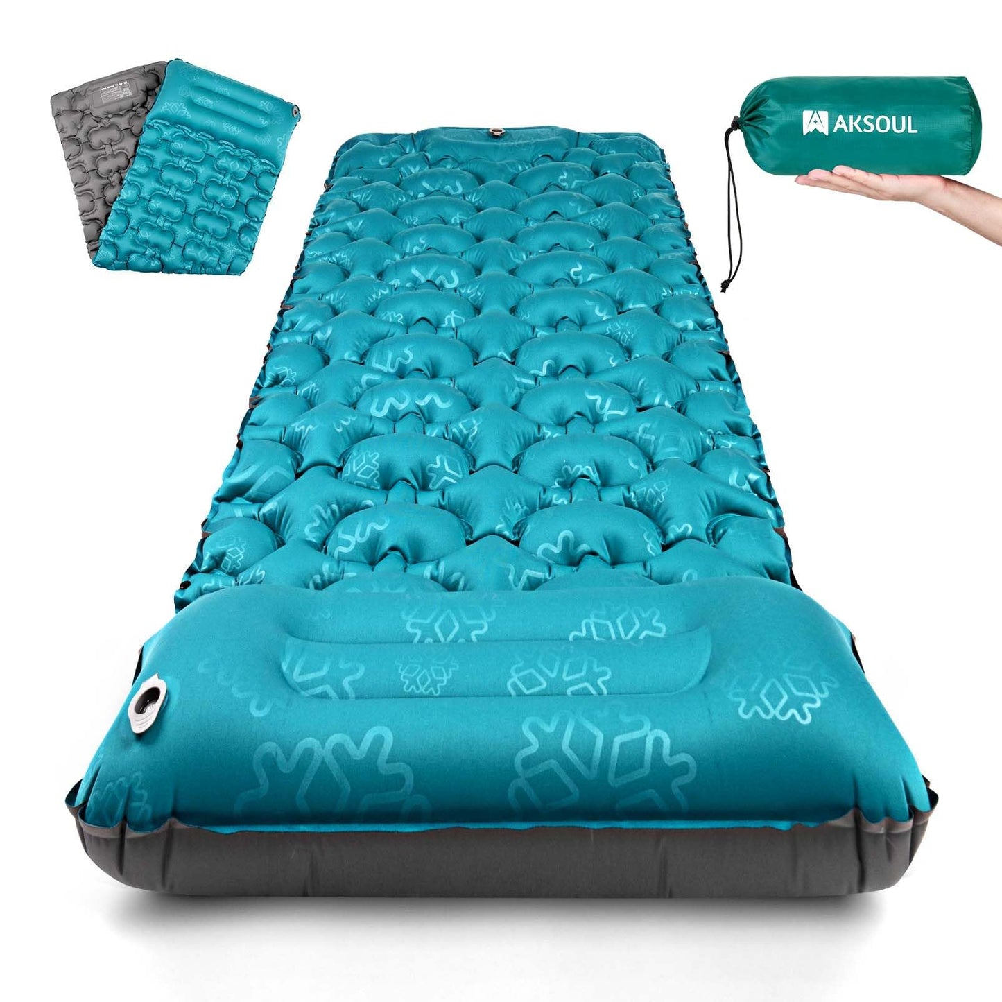Extra Thick Ultralight Inflatable Camping Sleeping Pad with Built-In Pillow