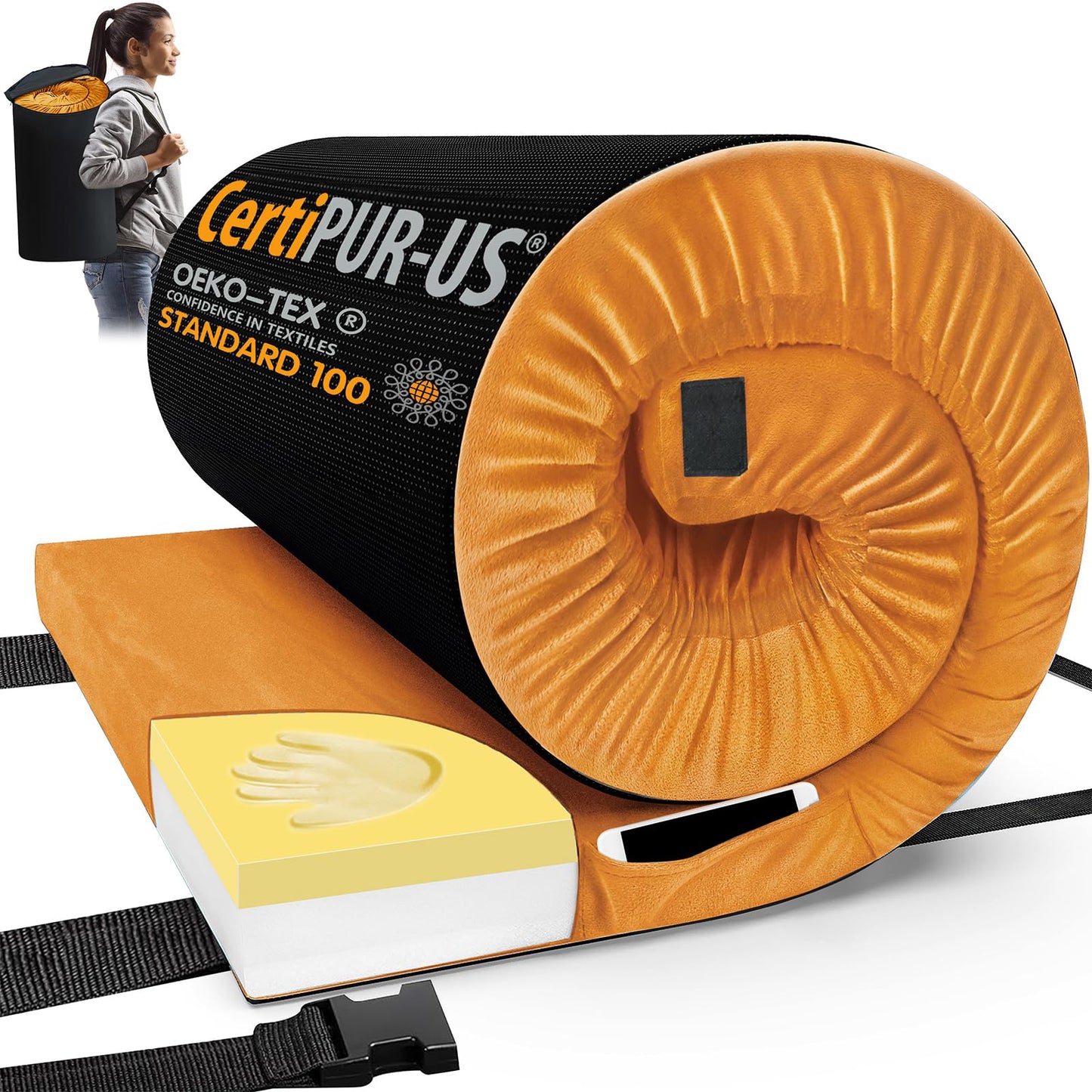 Memory Foam Camping Mattress Pad with Portable Roll-Up Design & Travel Bag