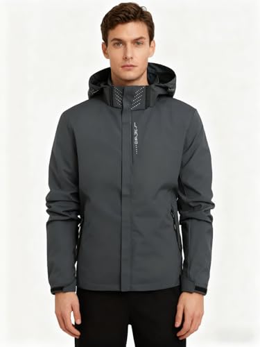Men’s Lightweight Waterproof Softshell Windbreaker Jacket with Hood & Zipper Pockets