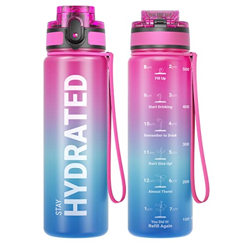 Motivational Leakproof Water Bottle with Time Marker & Wide Mouth Design