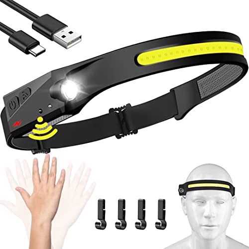 Rechargeable Wide Beam LED Headlamp with Motion Sensor for Outdoor Use