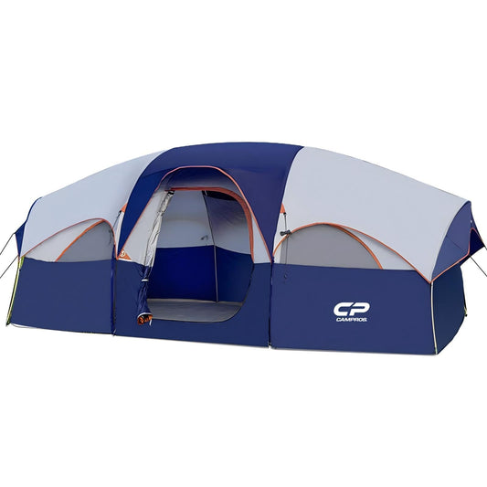 8 Person Weather-Resistant Family Camping Tent with Divider Room & Rainfly