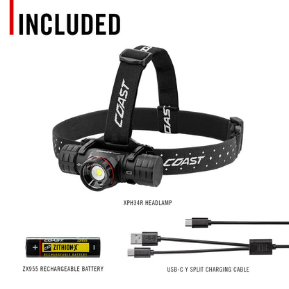 USB-C Rechargeable LED Headlamp with Adjustable Focus & Magnetic Base