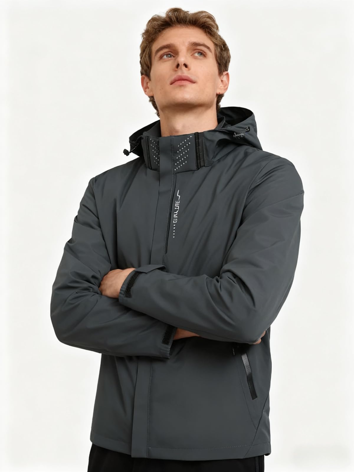 Men’s Lightweight Waterproof Softshell Windbreaker Jacket with Hood & Zipper Pockets