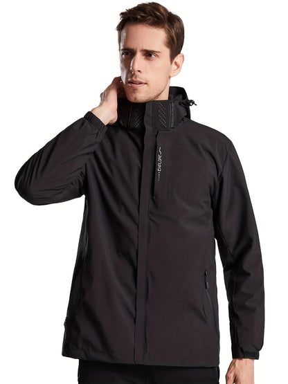 Men’s Lightweight Waterproof Softshell Windbreaker Jacket with Hood & Zipper Pockets