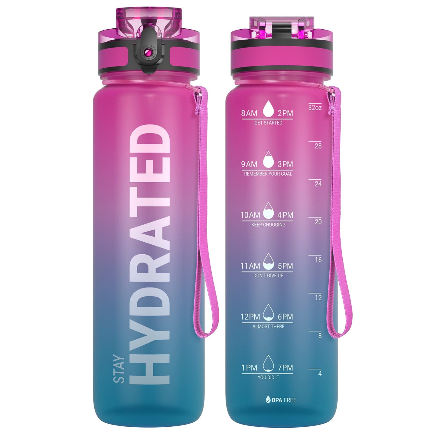 Motivational Leakproof Water Bottle with Time Marker & Wide Mouth Design