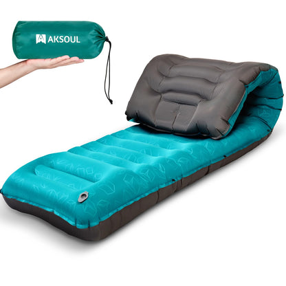 Extra Thick Ultralight Inflatable Camping Sleeping Pad with Built-In Pillow