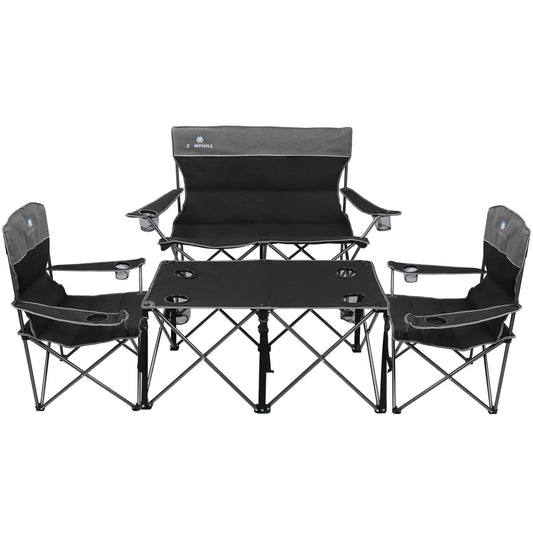 Outdoor Folding Camping Chair Set with Sofa Chair, Cup Holders & Carry Bags