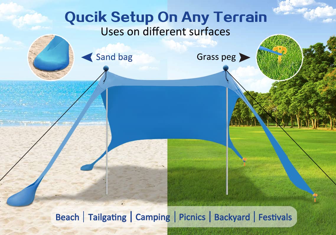 Beach Tent Beach Canopy Beach Shade Extra Windproof Rope Stable Sun Protection Easy Set up