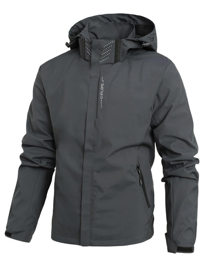 Men’s Lightweight Waterproof Softshell Windbreaker Jacket with Hood & Zipper Pockets