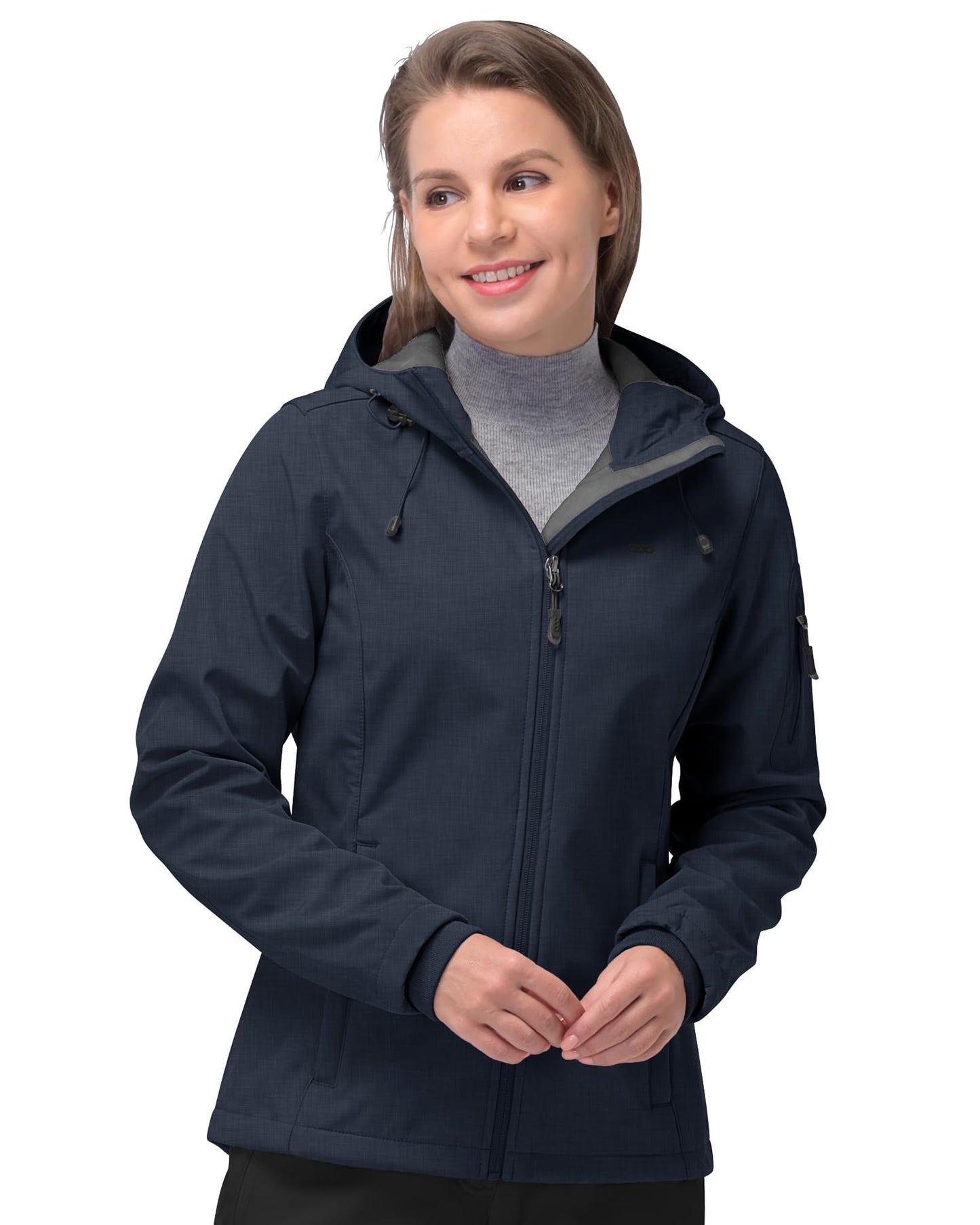 Women’s Fleece-Lined Softshell Jacket with Hooded Windproof Design