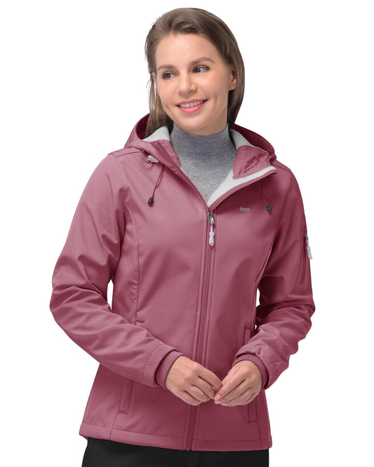 Women’s Fleece-Lined Softshell Jacket with Hooded Windproof Design