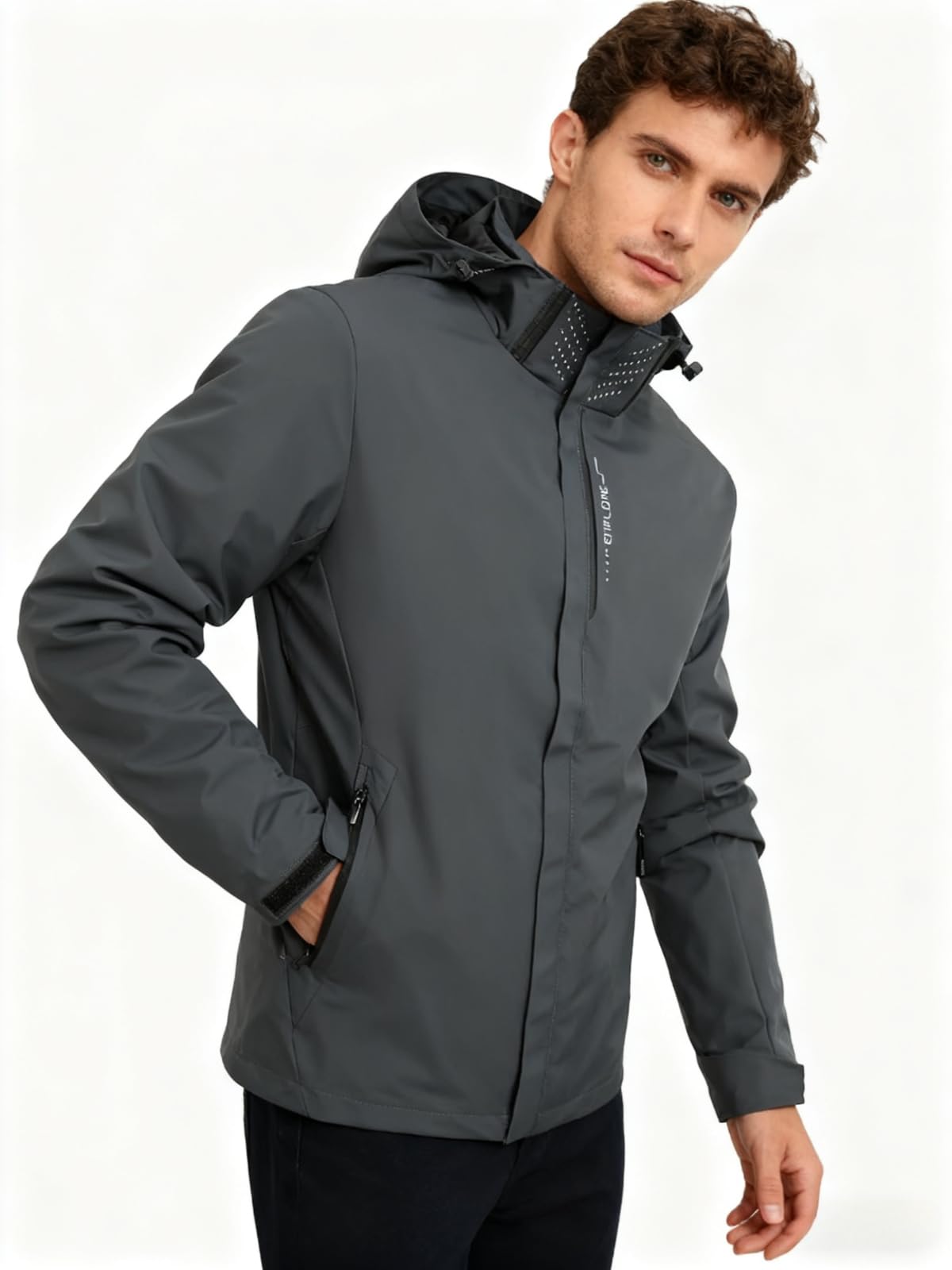 Men’s Lightweight Waterproof Softshell Windbreaker Jacket with Hood & Zipper Pockets