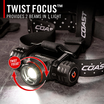 USB-C Rechargeable LED Headlamp with Adjustable Focus & Magnetic Base