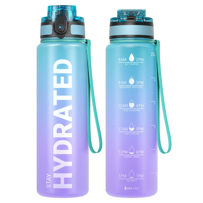 Motivational Leakproof Water Bottle with Time Marker & Wide Mouth Design