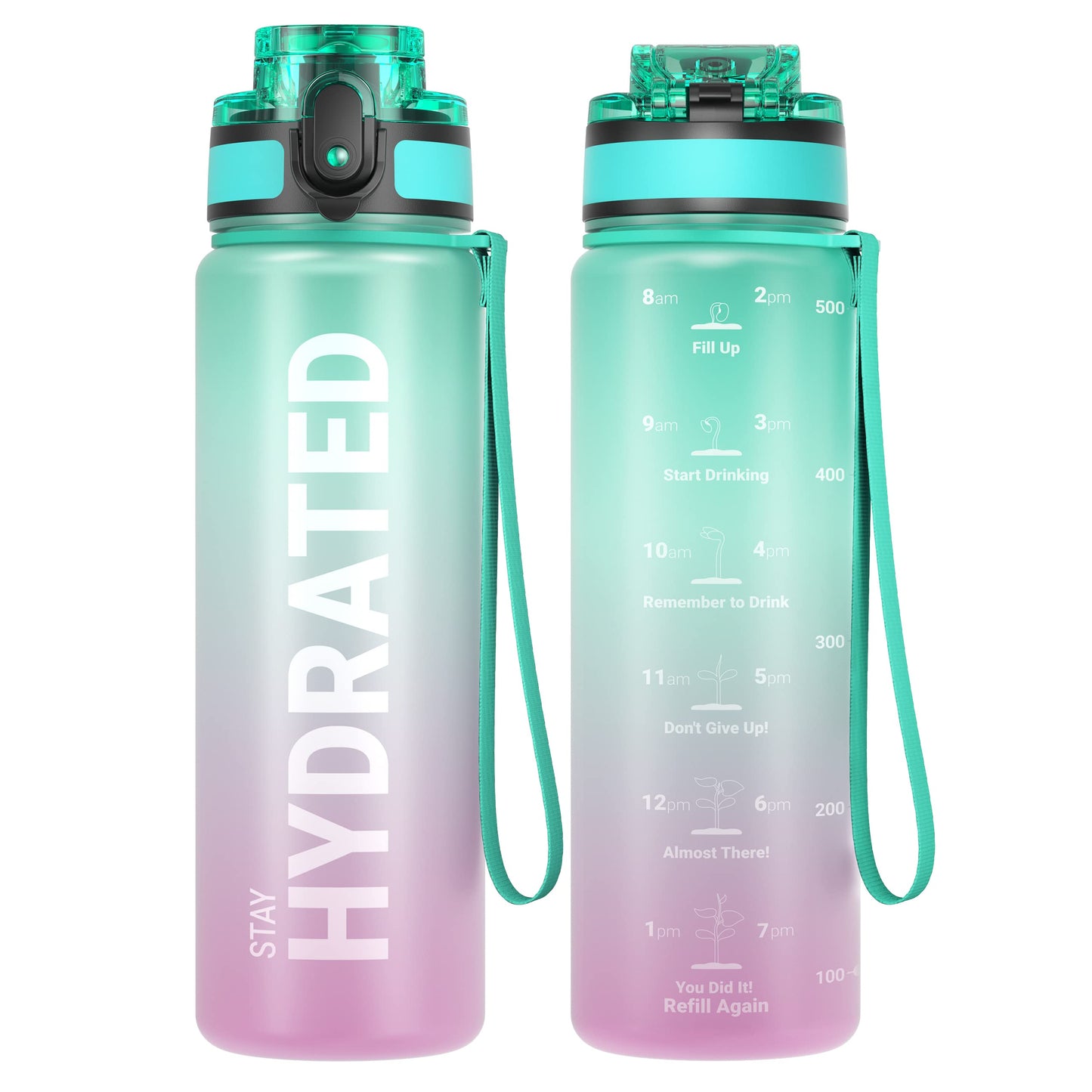 Motivational Leakproof Water Bottle with Time Marker & Wide Mouth Design