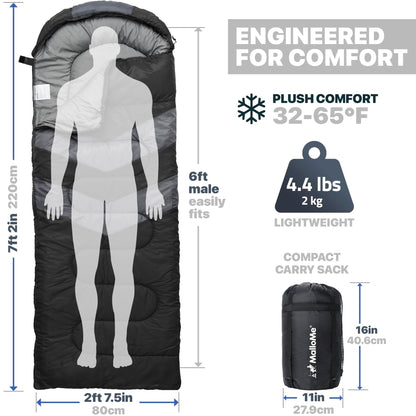 Lightweight Cold Weather Sleeping Bag for Camping, Hiking & Backpacking