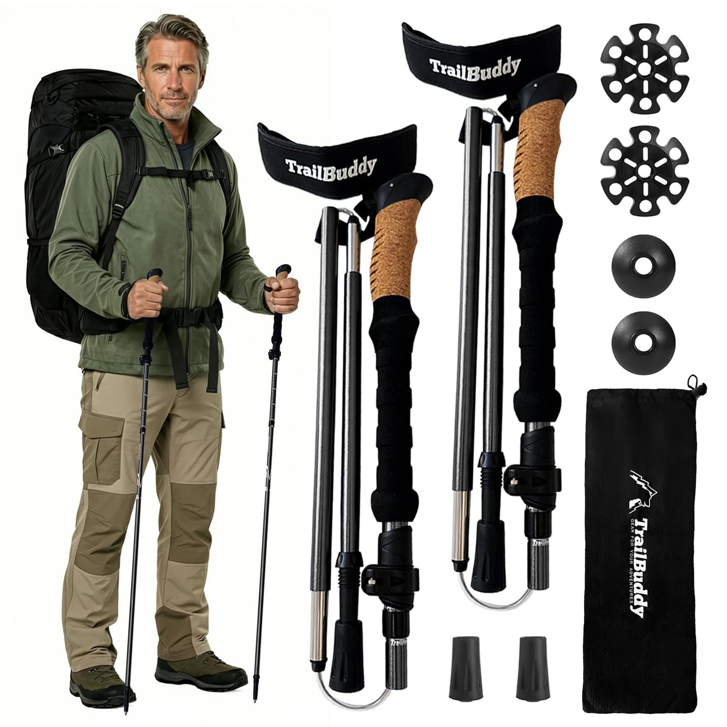 Lightweight Collapsible Trekking Poles for Hiking, Travel & Outdoor Support