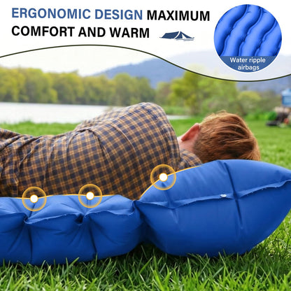 Ultralight Inflatable Camping Sleeping Pad with Built-In Pillow & Foot Pump