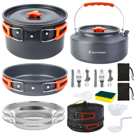 18-Piece Lightweight Camping Cookware Set with Pot, Kettle & Utensils
