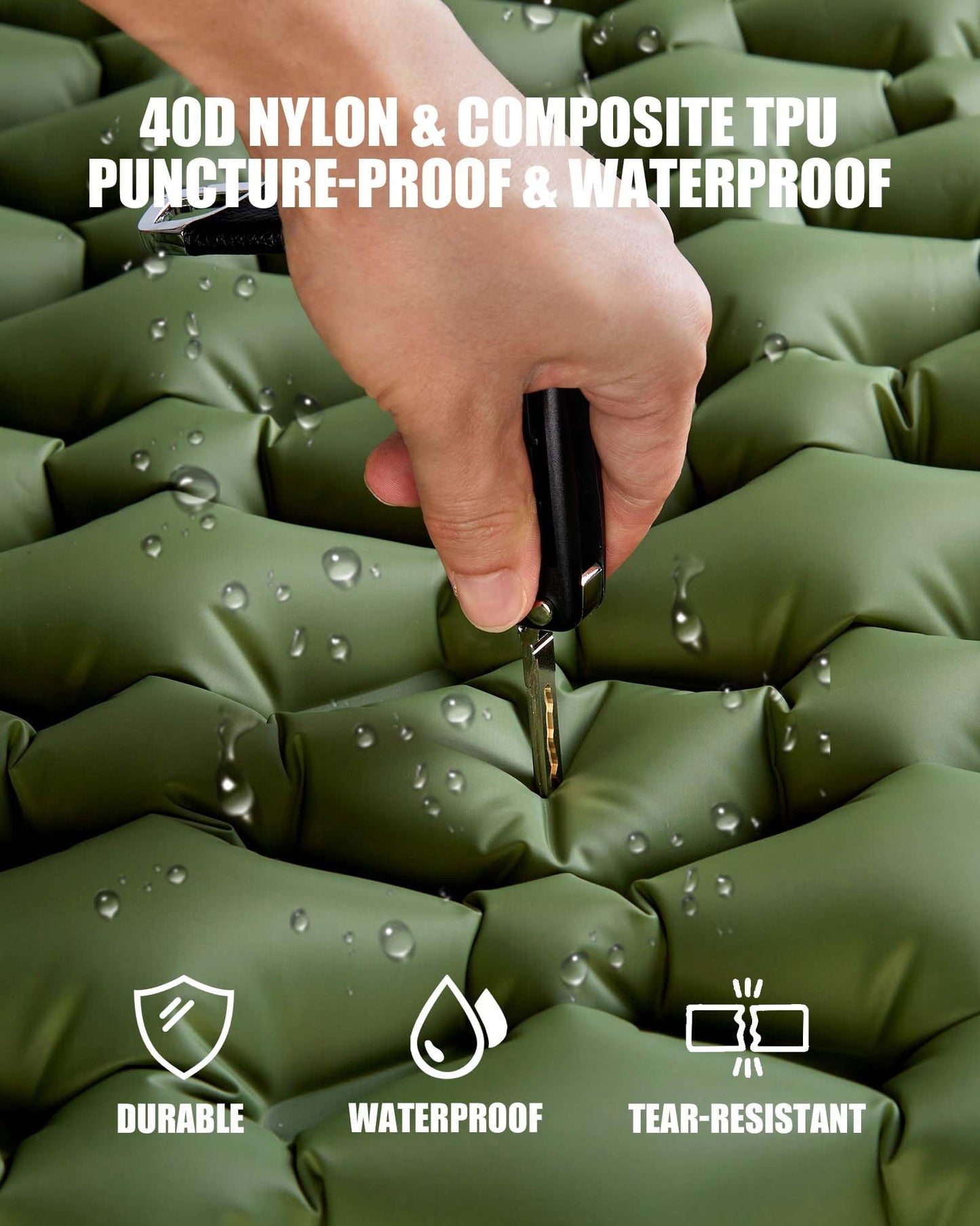 Extra Thick Ultralight Inflatable Camping Sleeping Pad with Built-In Pillow