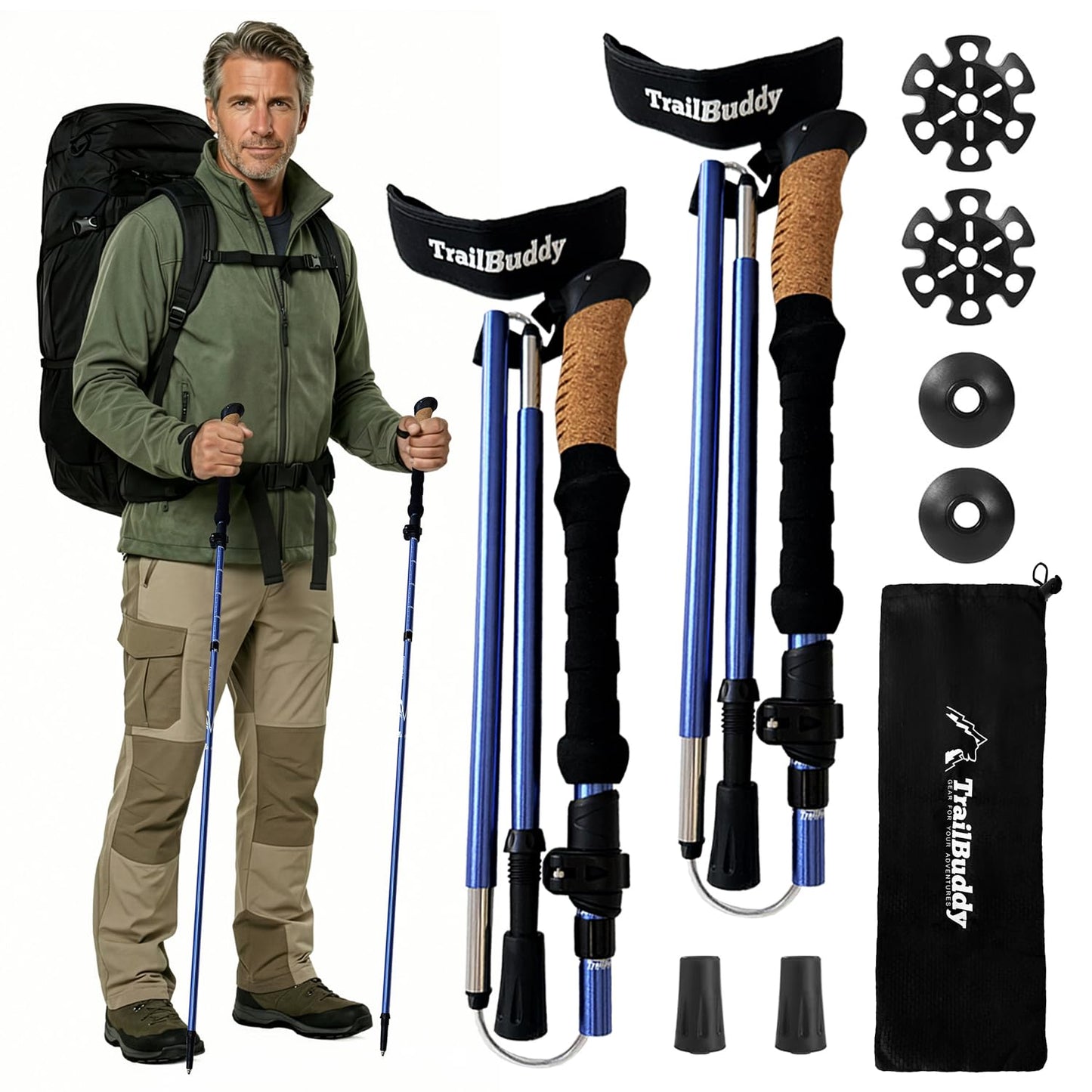 Lightweight Collapsible Trekking Poles for Hiking, Travel & Outdoor Support