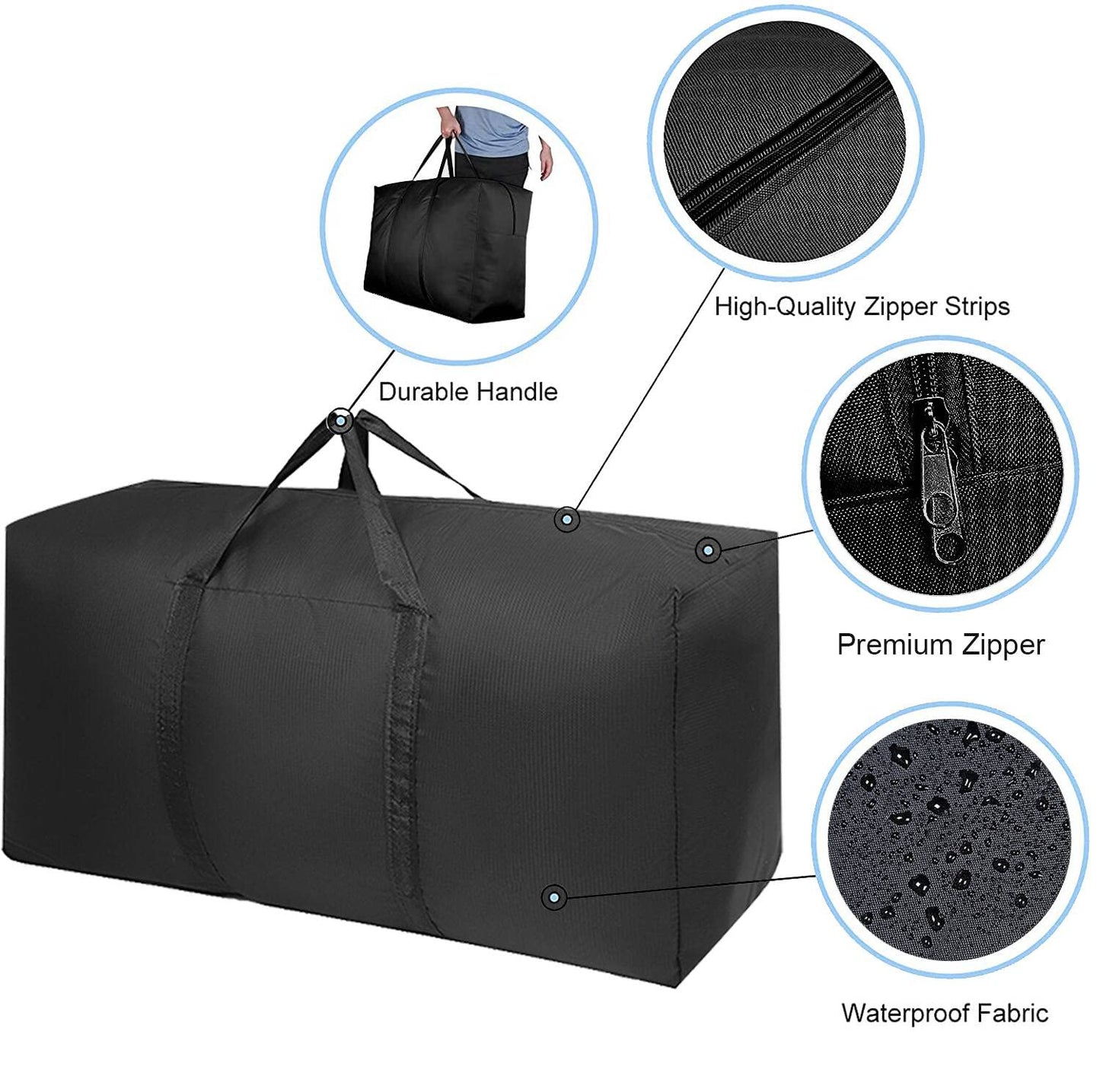 Extra Large Storage & Moving Bags with Carry Handles & Zipper Closure