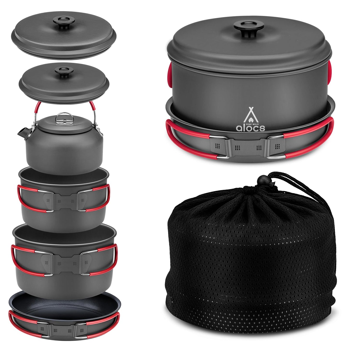 Compact Camping Cookware Set with Pots, Pans & Carry Bag for Outdoor Cooking