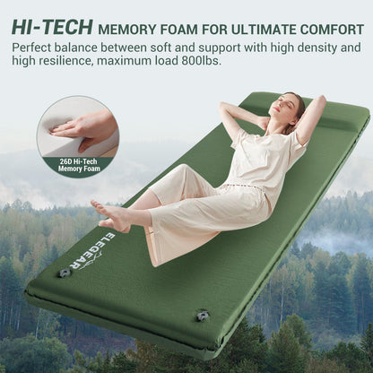 Self-Inflating Memory Foam Camping Sleeping Pad with Pillow & Insulated Design