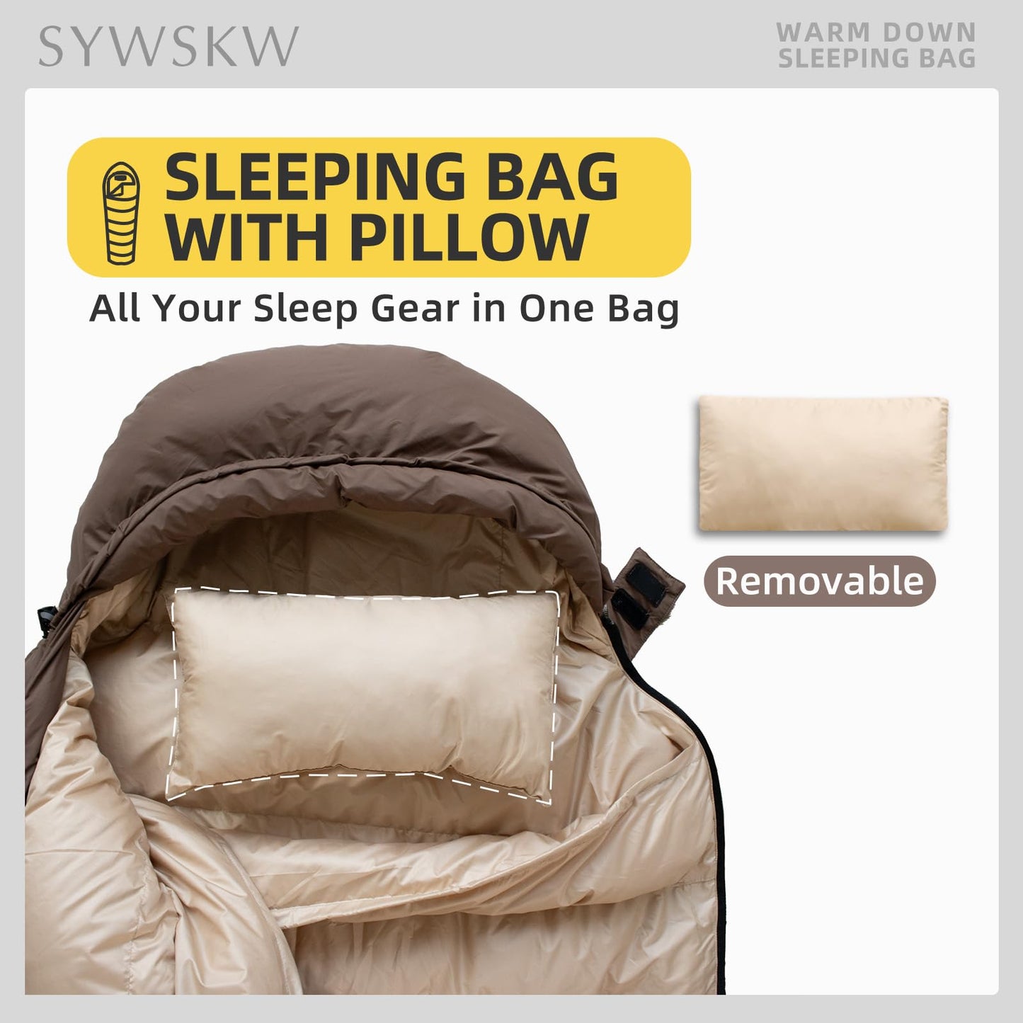 Ultralight Down Sleeping Bag with Pillow for Camping & Backpacking