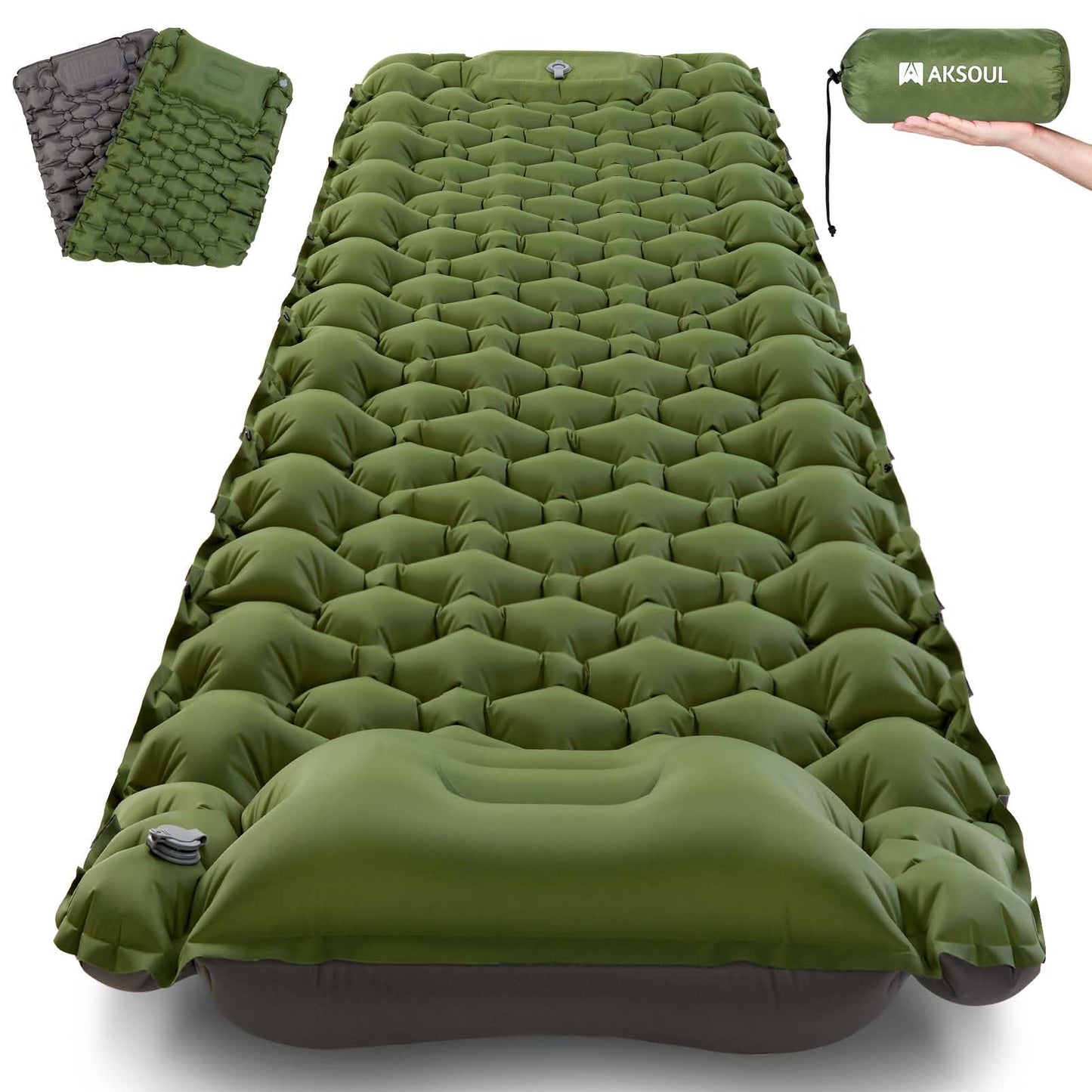 Extra Thick Ultralight Inflatable Camping Sleeping Pad with Built-In Pillow
