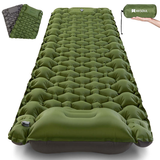 Extra Thick Ultralight Inflatable Camping Sleeping Pad with Built-In Pillow