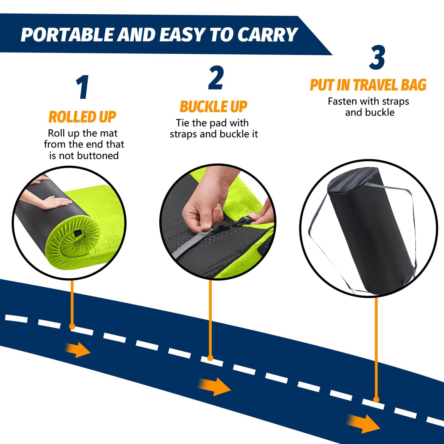 Memory Foam Camping Mattress Pad with Portable Roll-Up Design & Travel Bag
