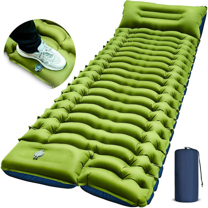 Ultralight Inflatable Camping Sleeping Pad with Built-In Pillow & Foot Pump
