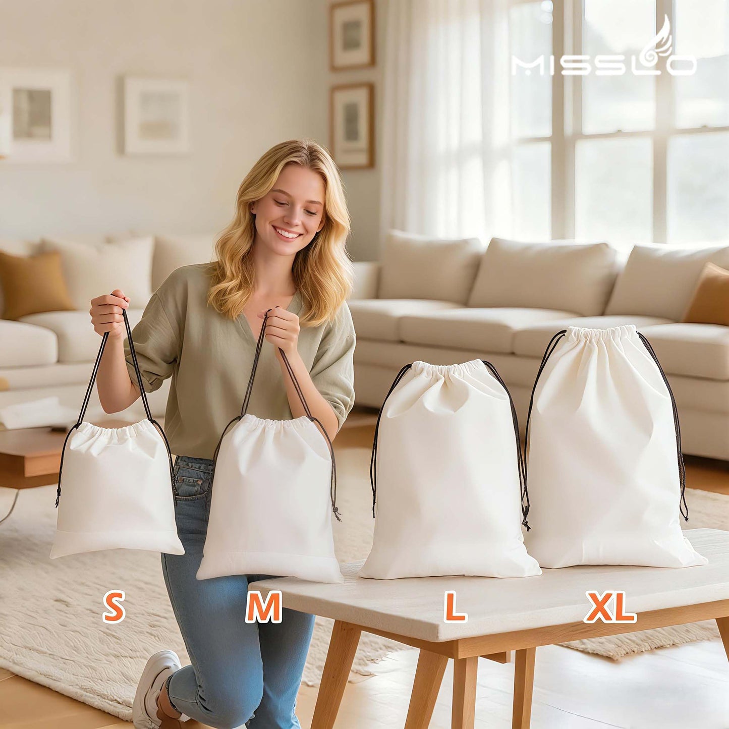 MISSLO Cotton Breathable Dust-proof Drawstring Storage Pouch Bag