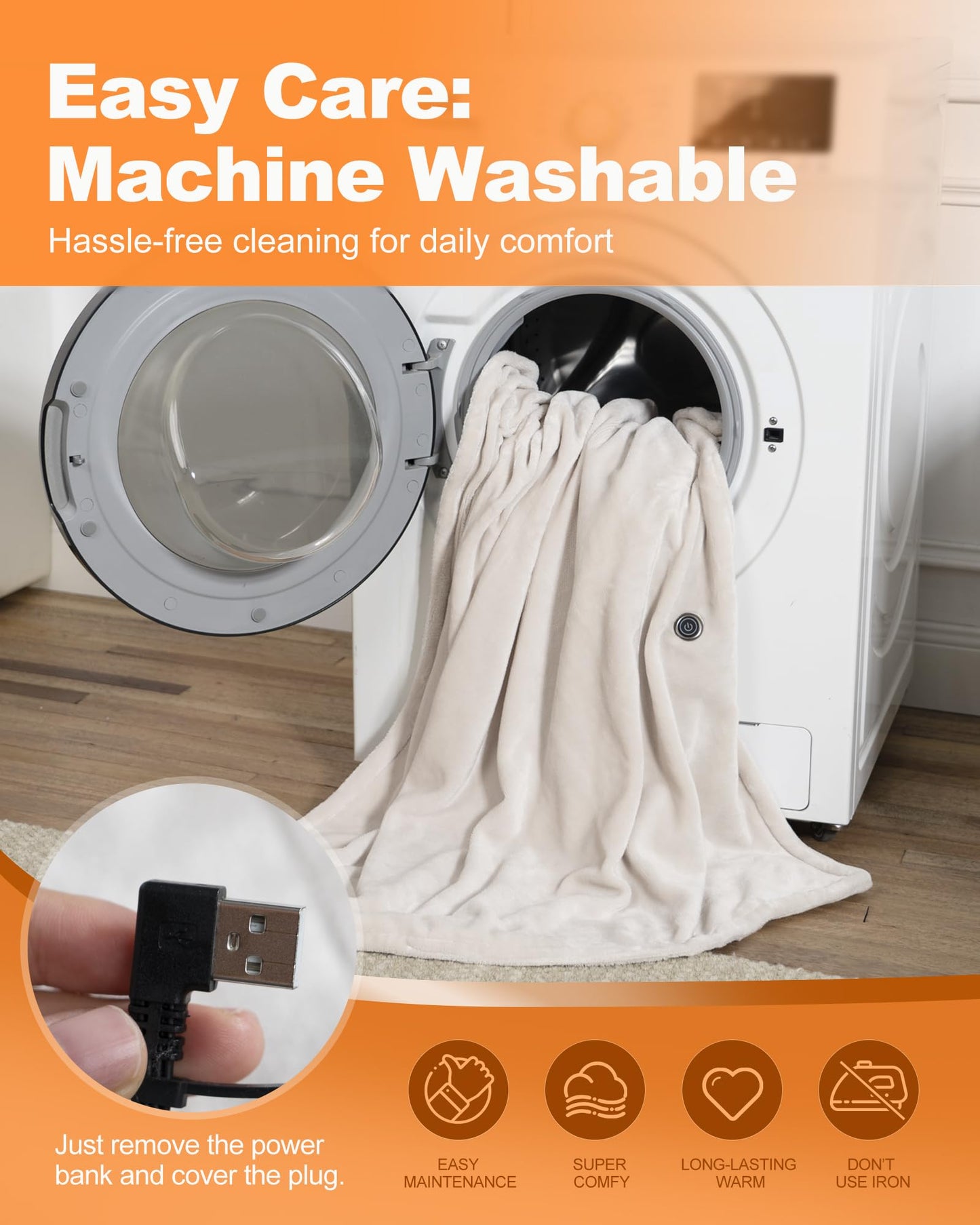 Cordless Rechargeable Heated Blanket with Hood & Multi-Zone Heating Design