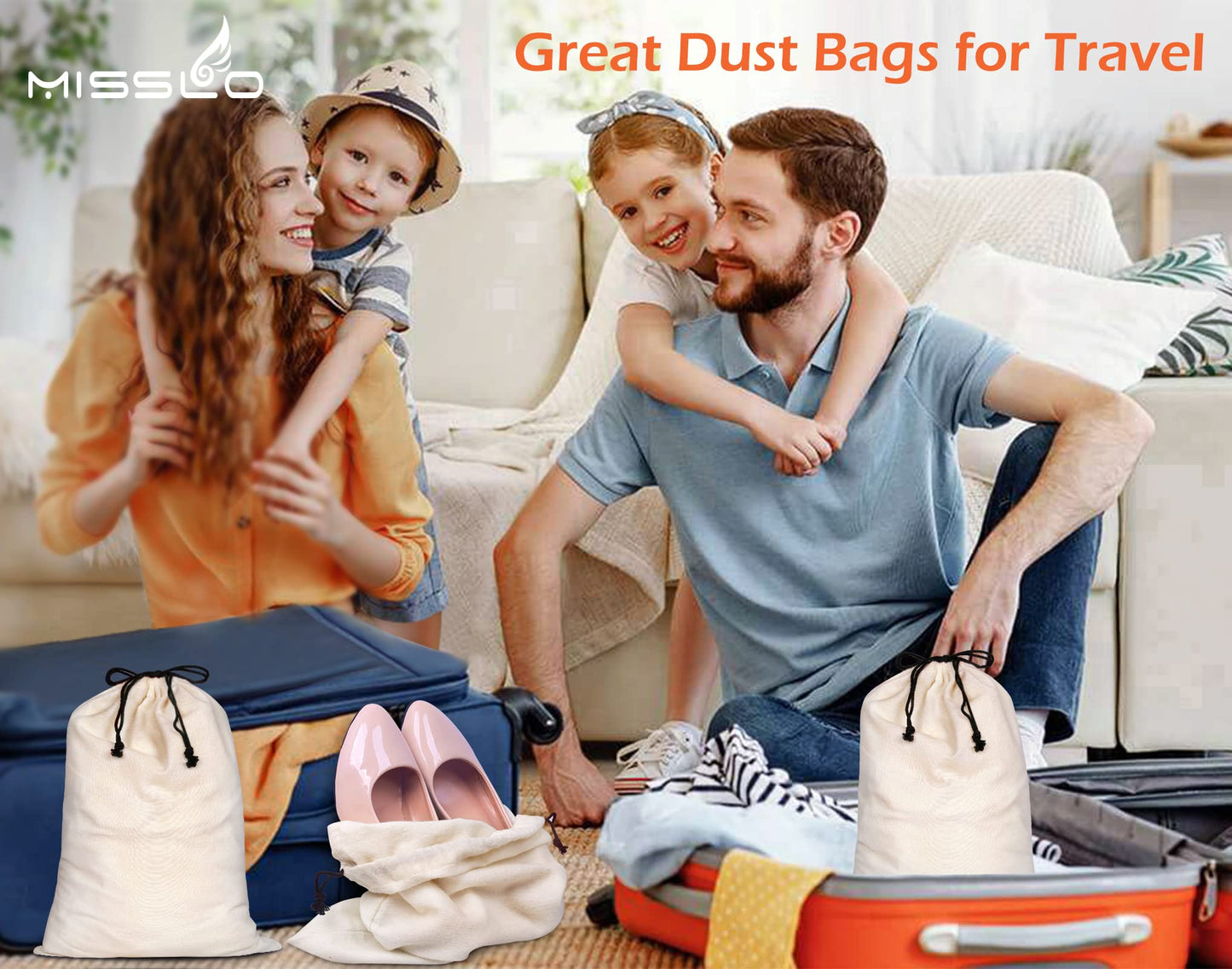 MISSLO Cotton Breathable Dust-proof Drawstring Storage Pouch Bag