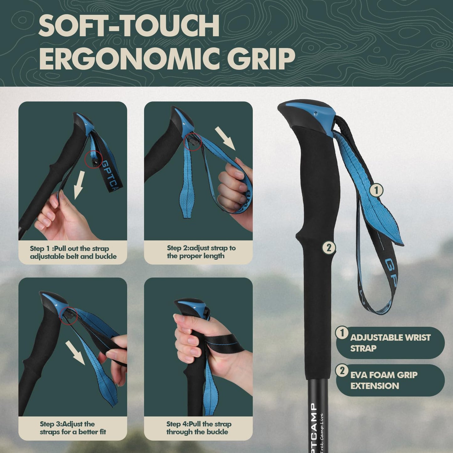 Collapsible Adjustable Trekking Pole with EVA Foam Grip for Hiking & Travel