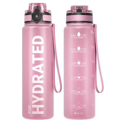 Motivational Leakproof Water Bottle with Time Marker & Wide Mouth Design