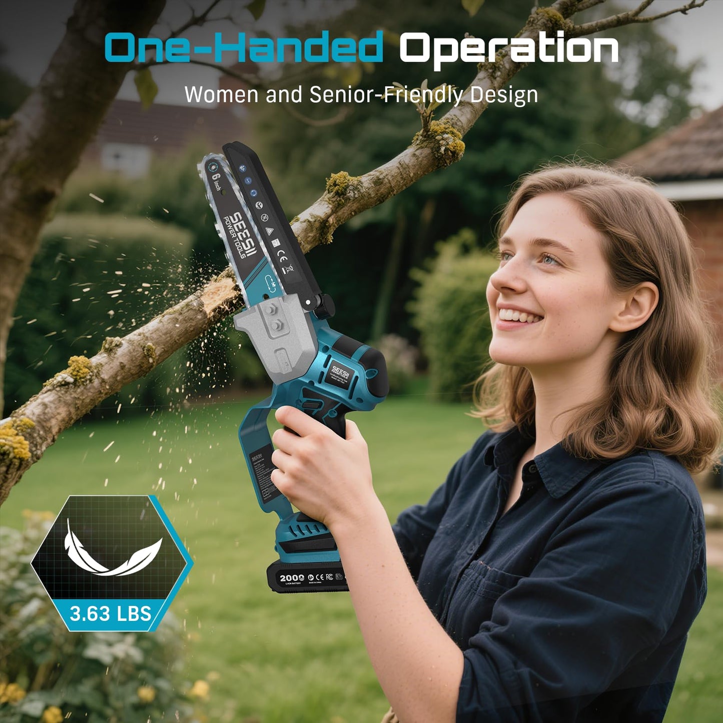 Cordless Mini Chainsaw for Outdoor Cutting & Garden Work