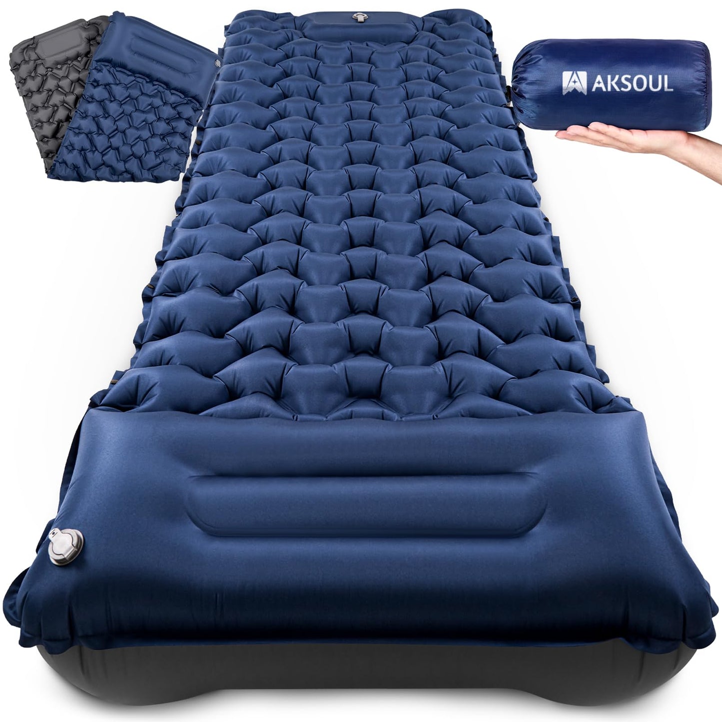 Extra Thick Ultralight Inflatable Camping Sleeping Pad with Built-In Pillow