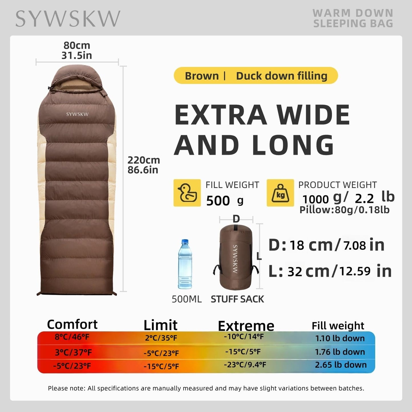 Ultralight Down Sleeping Bag with Pillow for Camping & Backpacking
