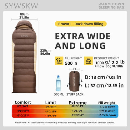 Ultralight Down Sleeping Bag with Pillow for Camping & Backpacking
