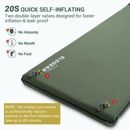 Self-Inflating Memory Foam Camping Sleeping Pad with Pillow & Insulated Design