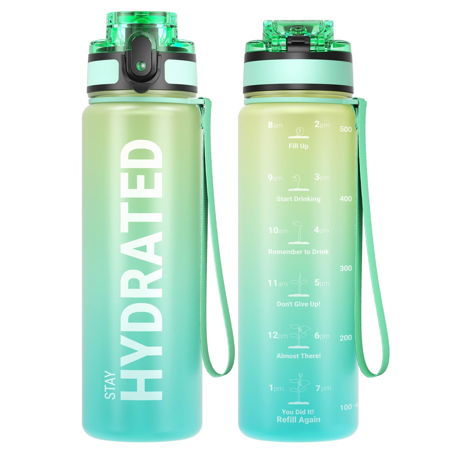 Motivational Leakproof Water Bottle with Time Marker & Wide Mouth Design