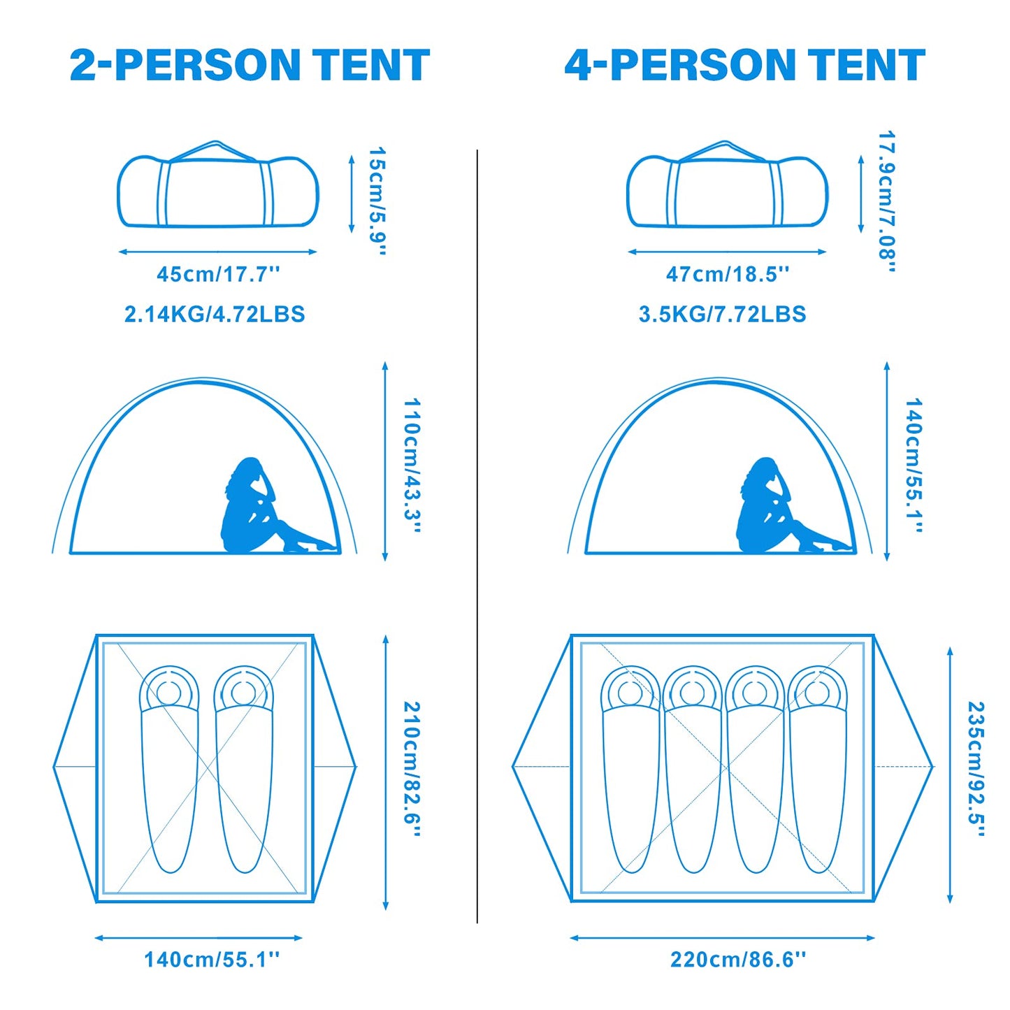 Lightweight Waterproof 2–4 Person Camping Tent with Double Layer & Dual Doors