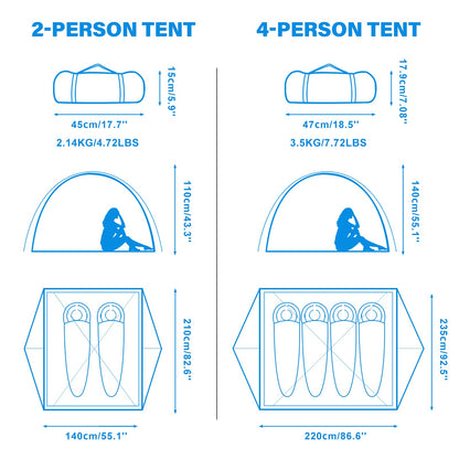 Lightweight Waterproof 2–4 Person Camping Tent with Double Layer & Dual Doors