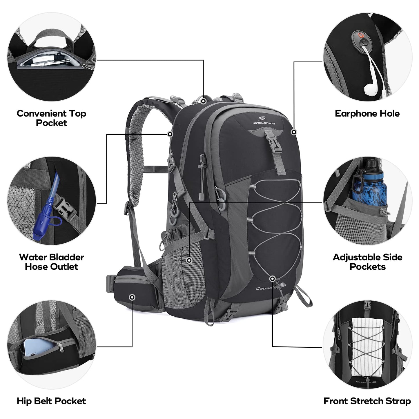 Waterproof Hiking Backpack with Rain Cover for Camping & Travel