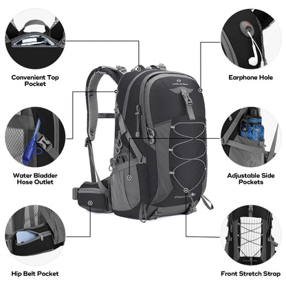 Waterproof Hiking Backpack with Rain Cover for Camping & Travel