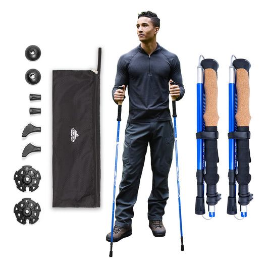 Lightweight Aluminum Trekking Poles with Extended Grip & Tip Kit